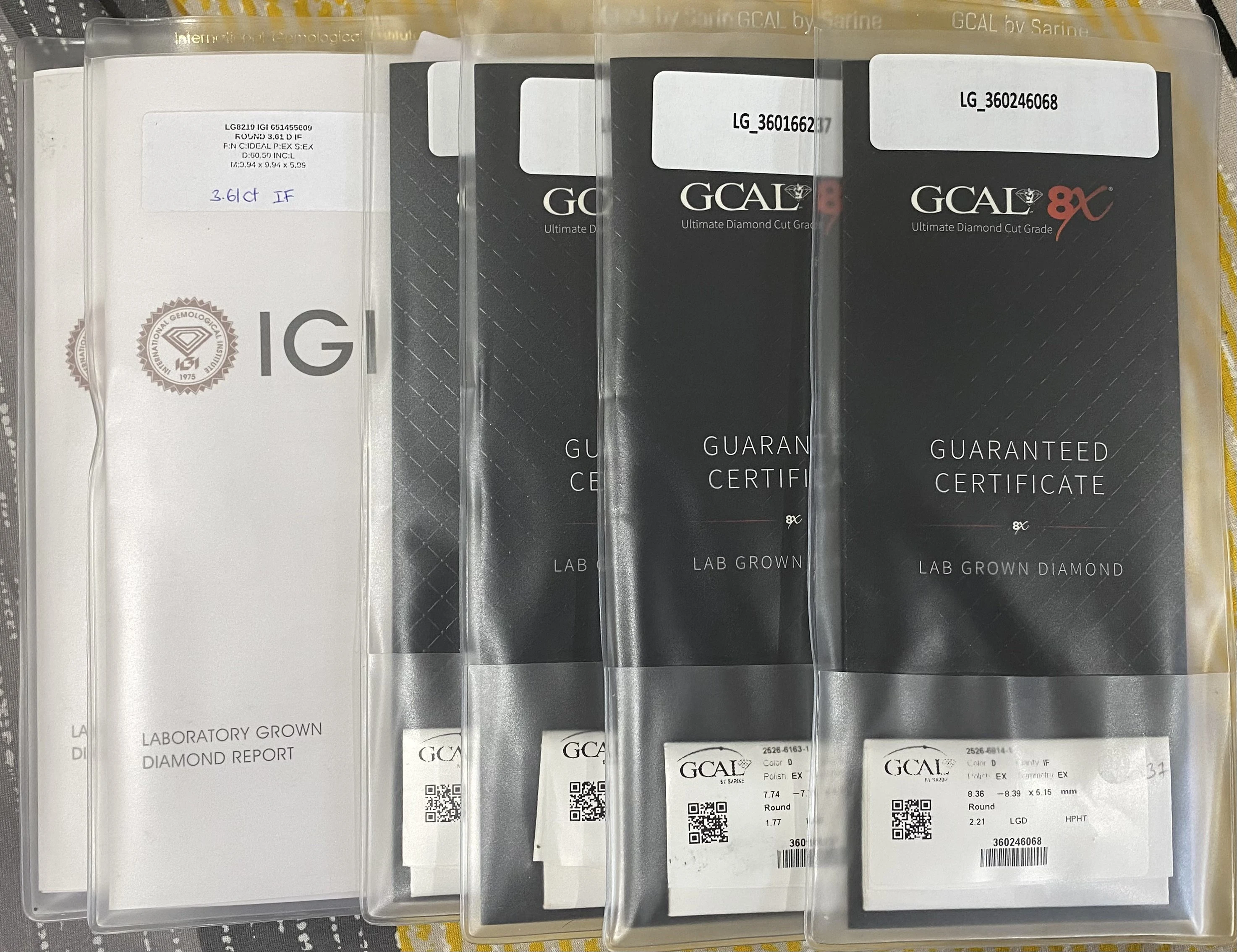 GCAL 8X and IGI certified lab-grown diamond certificates